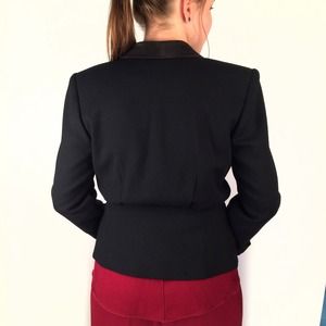 Kasper Jackets & Coats - Black Blazer w/Tuxedo Trim - Feminine Cut Kasper Jackets & Coats - Black Blazer w/Tuxedo Trim - Feminine Cut