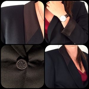 Kasper Jackets & Coats - Black Blazer w/Tuxedo Trim - Feminine Cut Kasper Jackets & Coats - Black Blazer w/Tuxedo Trim - Feminine Cut