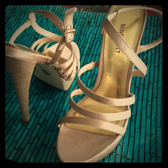 Gold Glittery High Heeled Sandals