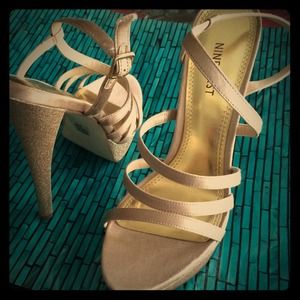 Gold Glittery High Heeled Sandals