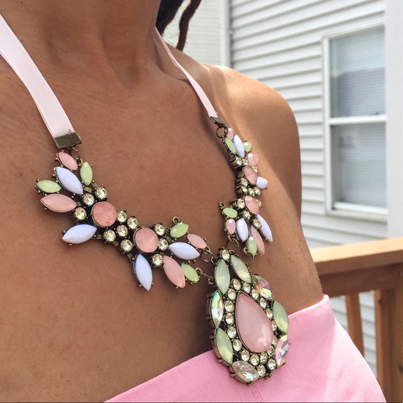 LAST ONE: Pink and Green Statement Necklace - Picture 2 of 6