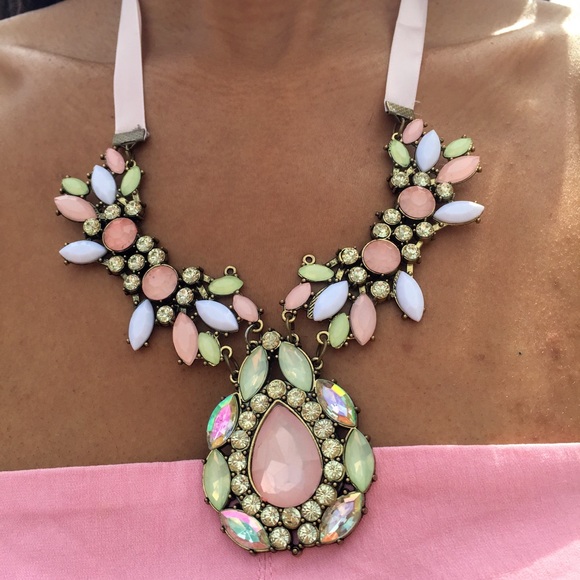 LAST ONE: Pink and Green Statement Necklace - Picture 3 of 6