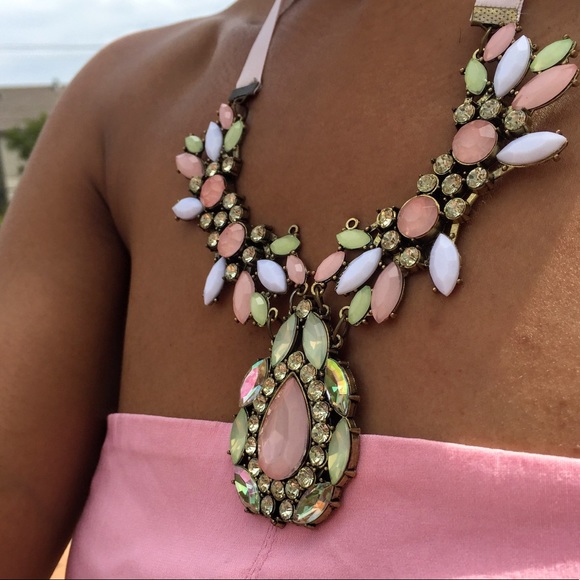 LAST ONE: Pink and Green Statement Necklace - Picture 6 of 6