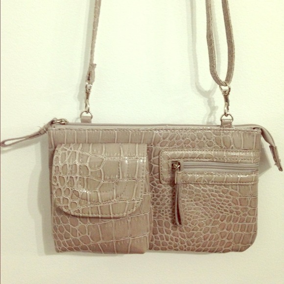 Grey leather cross body purse