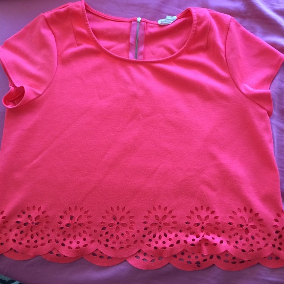 Urban Outfitter Pink Crop Top with Floral Cutouts