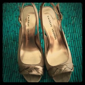 Bronzed Gold Satin Slingback Heels