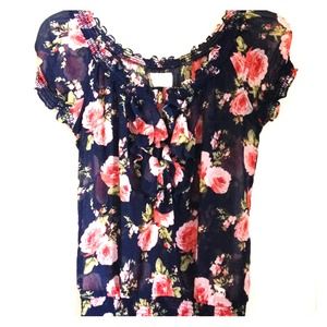A&F Navy Floral Print Top