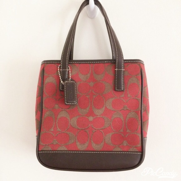 Coach Handbags - COACH MINI RED SIGNATURE LEATHER TRIM G1J-6087