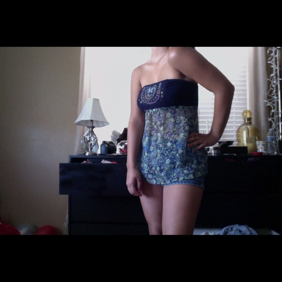 Blue &  green printed tube top