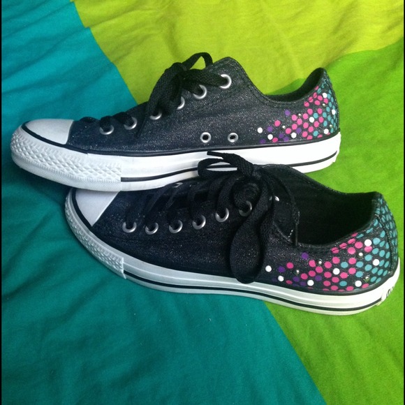 Black Sparkly Converse with Small Studs and Dots