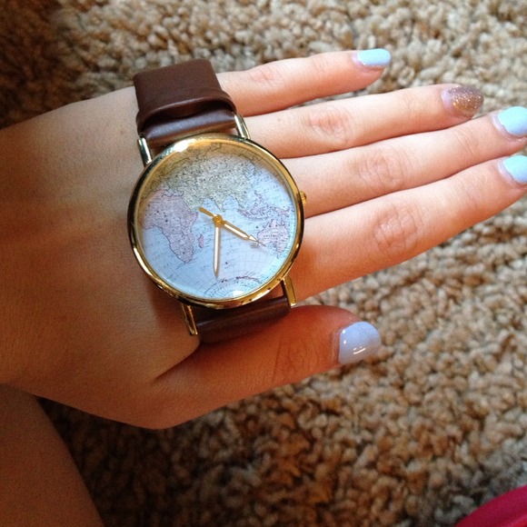 Brown world map watch