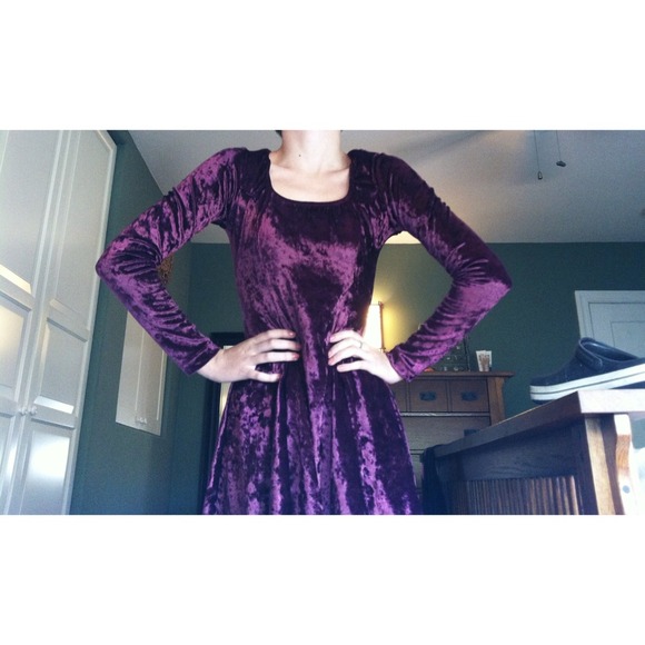 Long Sleeved Crushed Velvet Skater Dress