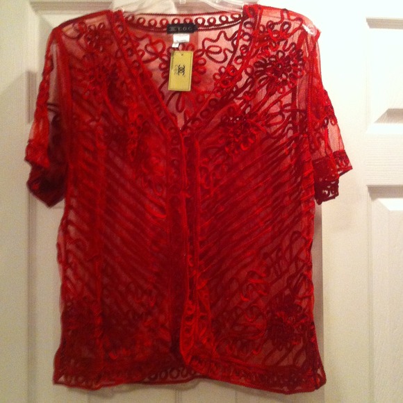 BUNDLED Red Bolero, Green Sweater, Coral Shoes