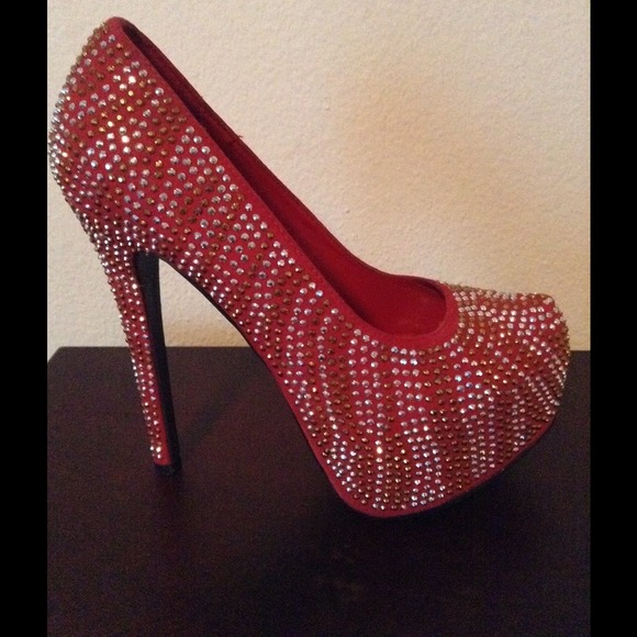 Breckelles Shoes - Bundle Red Jewel Rhinestone Platform Heels