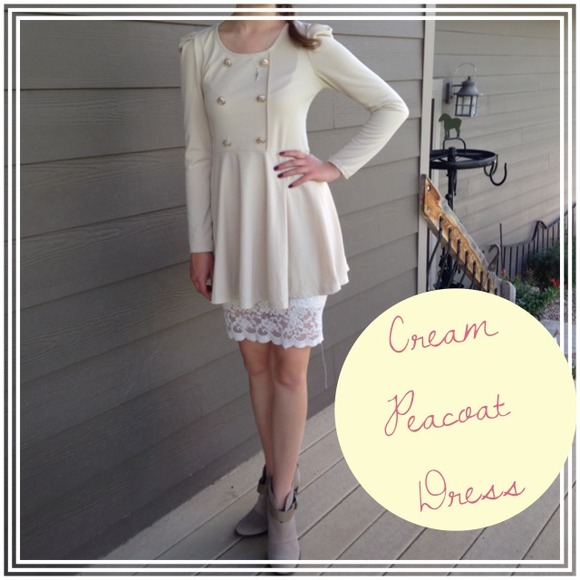 Cream long sleeved pea coat dress.
