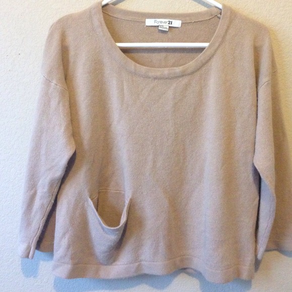 F21 tan cropped 3/4 sleeve sweater