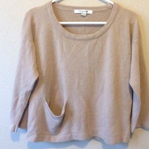 F21 tan cropped 3/4 sleeve sweater