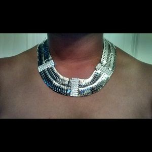 Silver Studded double layer necklace & earrings