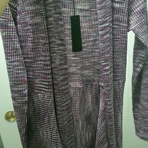 Long sleeve white, berry and purple cardigan.