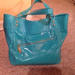 Teal patent leather slouchy tote
