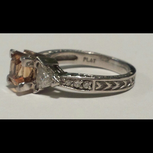 Vintage, topaz & diamond cluster ring, 14ct yellow gold  Imperial topaz and diamond ring