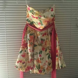 Satin Floral Strapless Mini Skater Dress