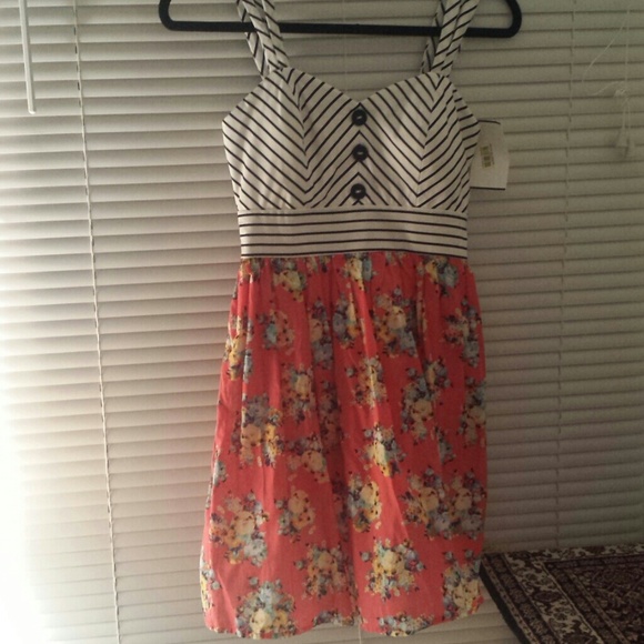 FLORAL STRIPE MINI SKATER CIRCLE DRESS