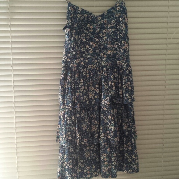 BLUE FLORAL LAYER RUFFLR MINI SKATER CIRCLE DRESS