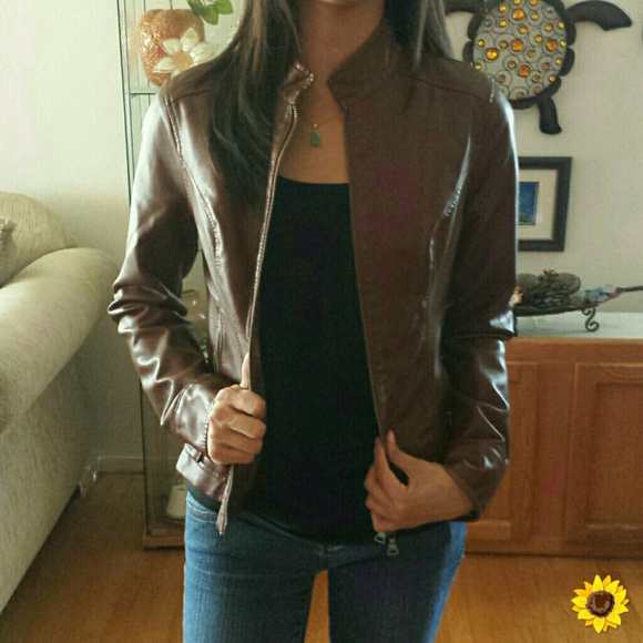 Express Brown Pleather Jacket + Belt