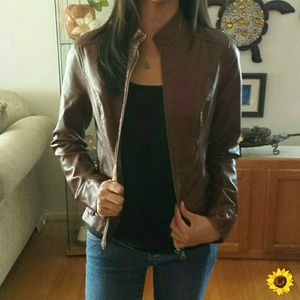 Express Brown Pleather Jacket + Belt