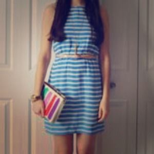 Jcrew mini blue an white striped dress.