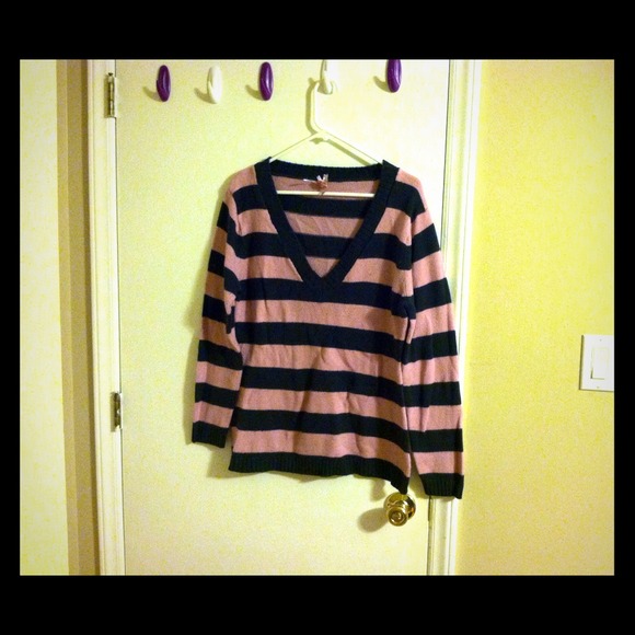 Plus Size Navy blue & Light pink V-neck sweater
