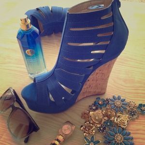 Blue Strappy Wedges