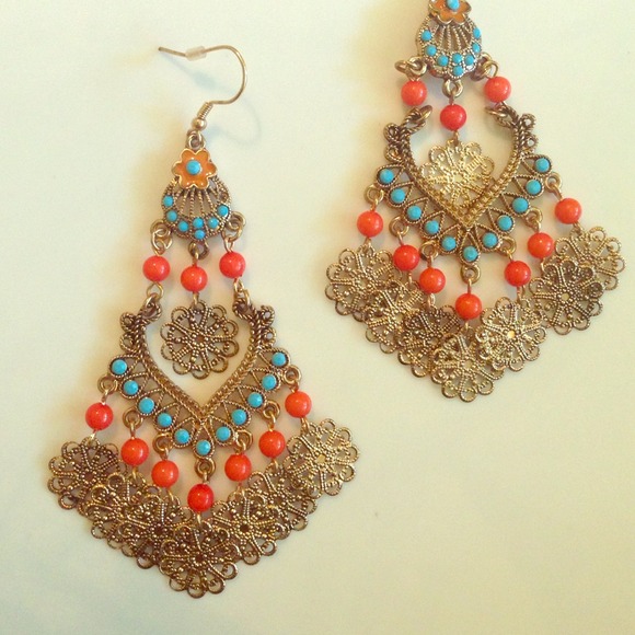 ALDO: Coral and Turquoise Chandelier Earrings