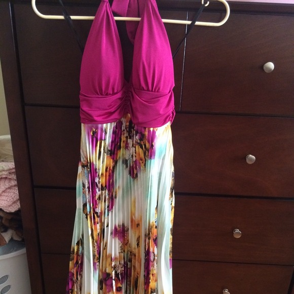 Fuschia and floral maxi dress
