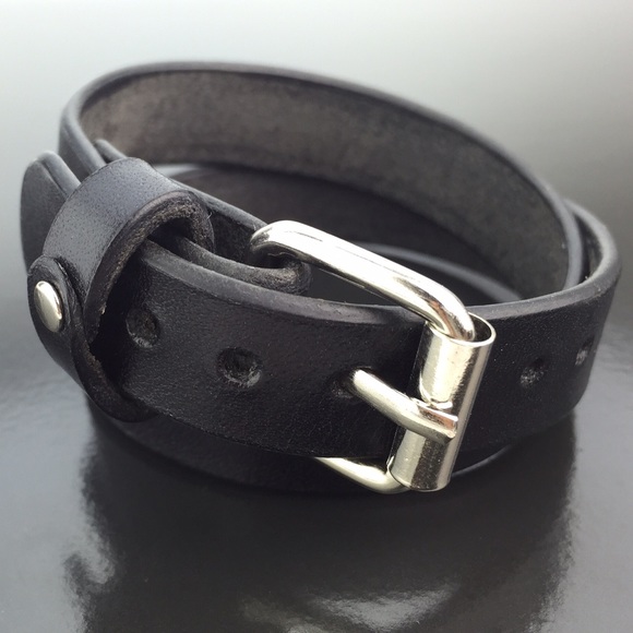 Genuine Leather Wrap Strap Bracelet Black Nickel - Picture 4 of 4