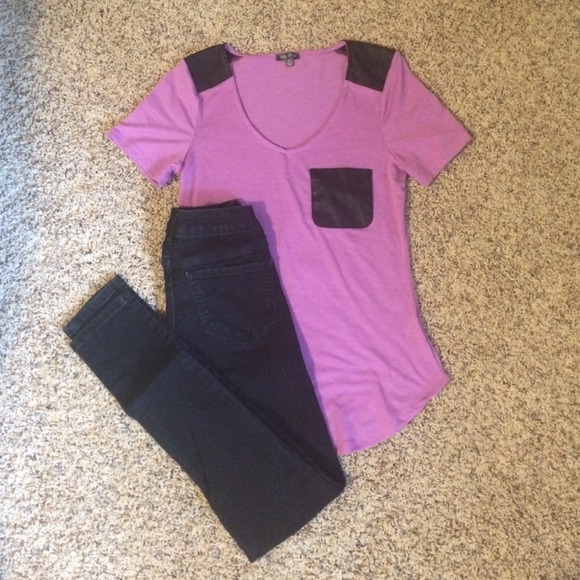 Faux leather accent tee