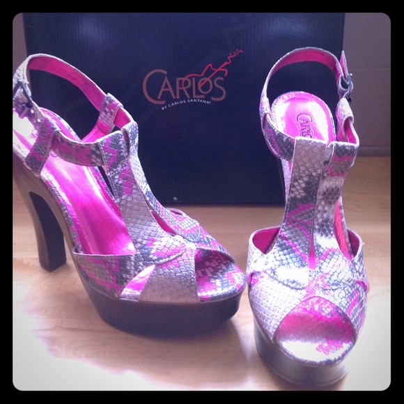 Carlos Santana NWT hot pink/gray/white heels