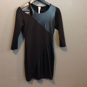 Black on black leather color block dress.