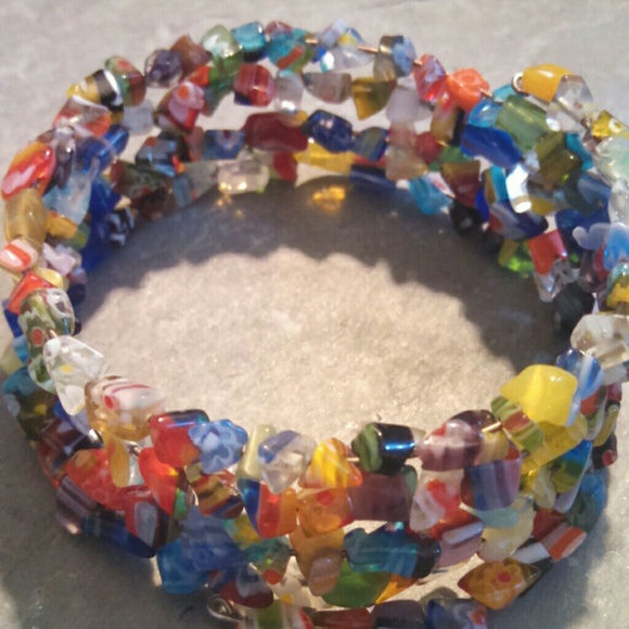 Colorful artsy mutant glass memory wire bracelet
