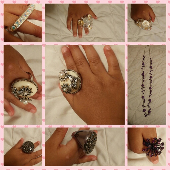 5 fashion ring and 1 purple necklace