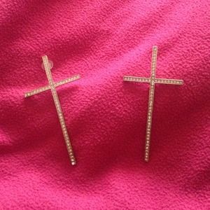 Large Cross Rhinestone Earrings.