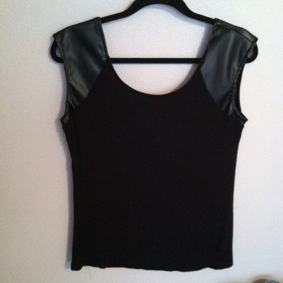 Black faux leather sleeved top