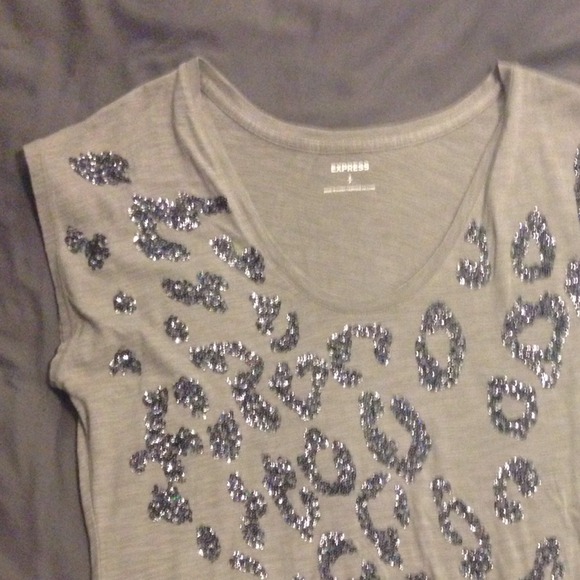 Women's Gray EXPRESS Top W/ Cheetah Glitter (S) - Picture 1 of 3