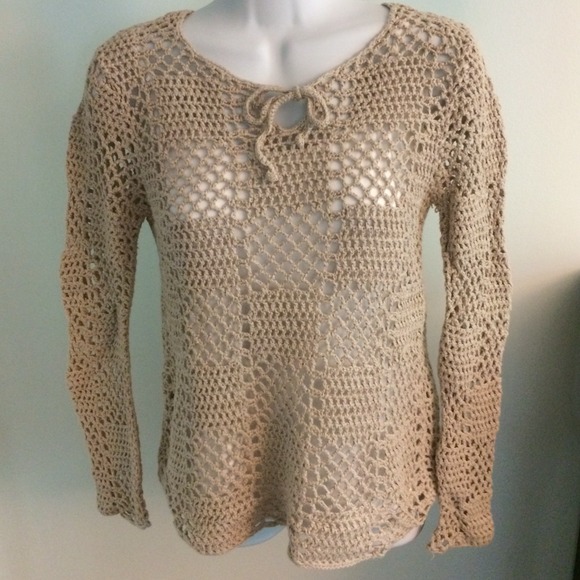 Rampage Sweaters - Tan Crochet Stitch Sweater