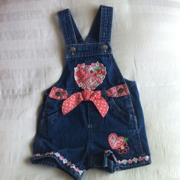 Pink baby blue jean overalls