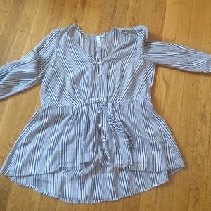 Blue and white striped blouse