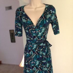 H&M blue patterned wrap dress with side tie