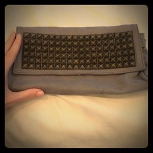 Tylie Malibu Pyramid Stud Clutch Gray Leather