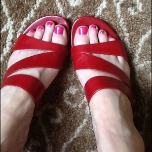 Cute red sandals great for that pop of color!